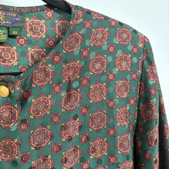 Vintage Silk Old Money Hunter Green Maroon Country Club Blouse Size 10 - Picture 6 of 8